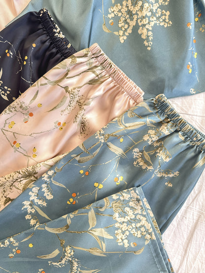 6-Piece Cherry Print Sleepwear Set – Ruffled Neckline Top with Matching Long Pants, Cute and Comfortable Loungewear