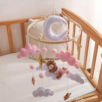 Handmade Baby Sheep & Moon-Star Crib Mobile – Soft Pastel Pink Hanging Nursery Bell with Soothing Sound, Sensory Activity Toy & Baby Shower Gift