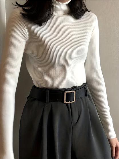 طقم سويت شيرت نسائي مكون من 3 قطع برقبة عالية - بلوفر حراري ناعم محبوك برقبة عالية للخريف والشتاء، وجزء علوي مريح متعدد الطبقات للمكتب أو الملابس غير الرسمية