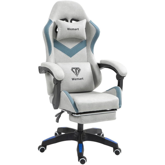 Wemart Ergonomic Gaming Chair – Breathable Fabric with Head & Waist Pillow, Footrest, 300kg Capacity, Grey