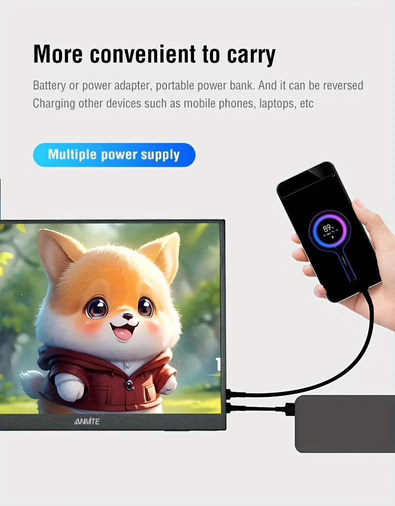 Anmite 15.6-Inch Portable Touch Monitor, 1080P HDR, Built-In Vertical Stand, Low Blue Light, Suitable for Xbox/Ps5/Switch/Mobile/Pc/Laptop Expansion.