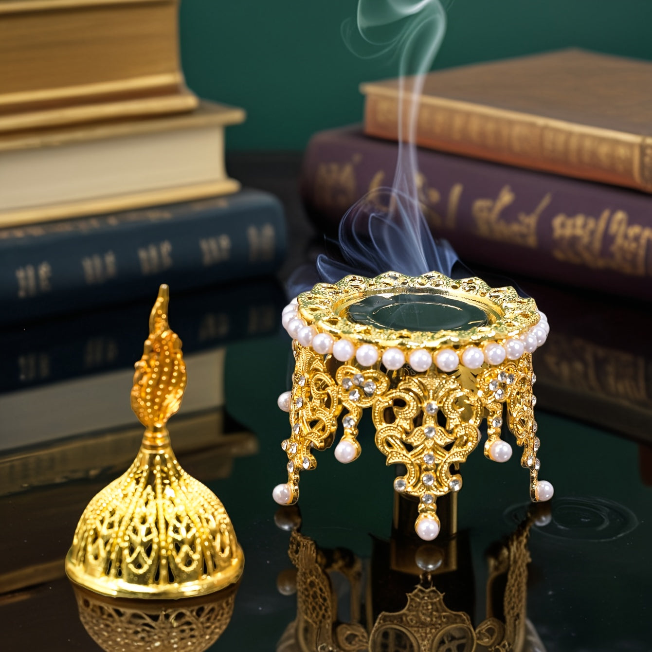 1-Set Elegant Arabic Style Metal Ramadan & Incense Burner - Ornate Islamic Charcoal Burner with Durable Design for Home Aromatherapy, Prayer Room Decor - Ramadan Gift Suitable for Ramadan/ -Fitr
