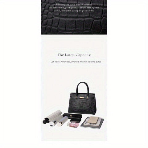 Women’s Crocodile-Pattern Tote Handbag – Large Capacity Daily Use Bag with Zipper Closure & Adjustable Shoulder Strap, Fashionable Office & Travel Accessory