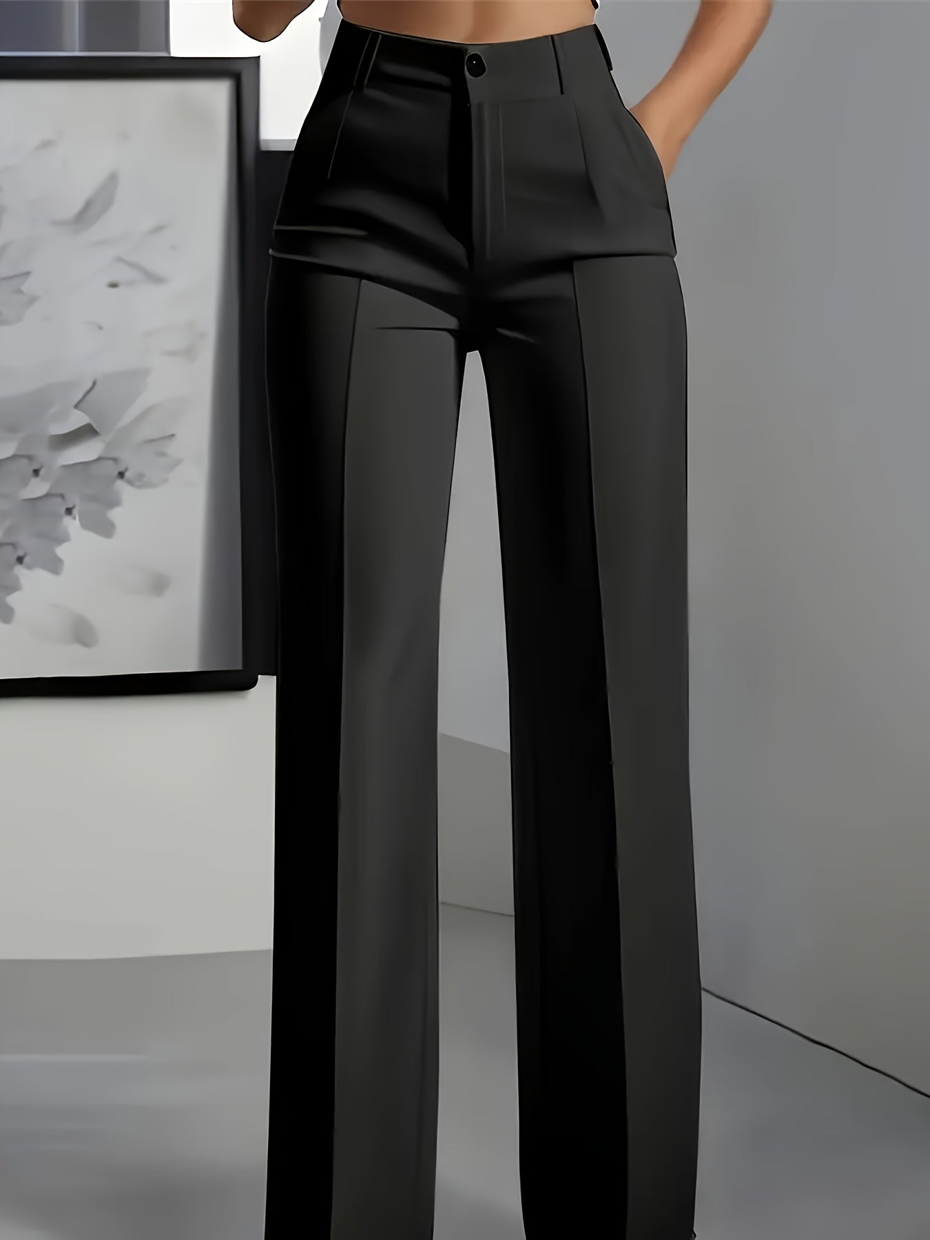 Women’s 2-Piece Elegant Straight-Leg Trousers Set – Solid Burgundy & Black Office Pants with Pockets, Wrinkle-Resistant, All-Season Formal & Casual Wear