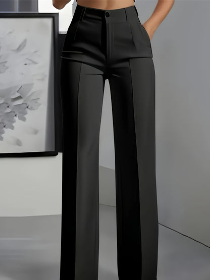 Women’s 2-Piece Elegant Straight-Leg Trousers Set – Solid Burgundy & Black Office Pants with Pockets, Wrinkle-Resistant, All-Season Formal & Casual Wear