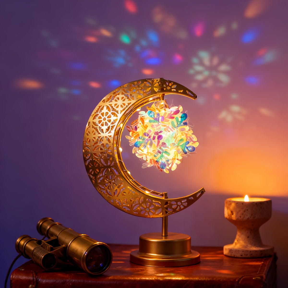 LED Iron Hollow Moon Light | Rotatable, Suitable for Desk Lamp, Decorative for Christmas, Ramadan, Valentine'S Day, Winter Holidays