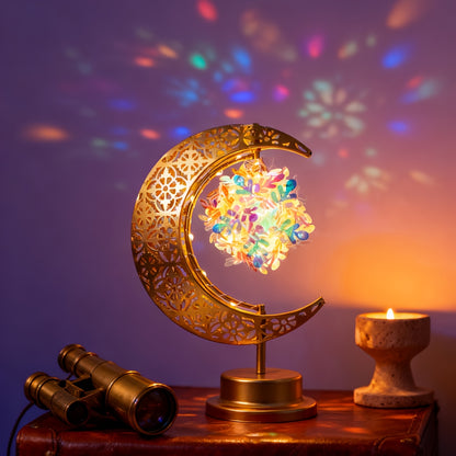 LED Iron Hollow Moon Light | Rotatable, Suitable for Desk Lamp, Decorative for Christmas, Ramadan, Valentine'S Day, Winter Holidays
