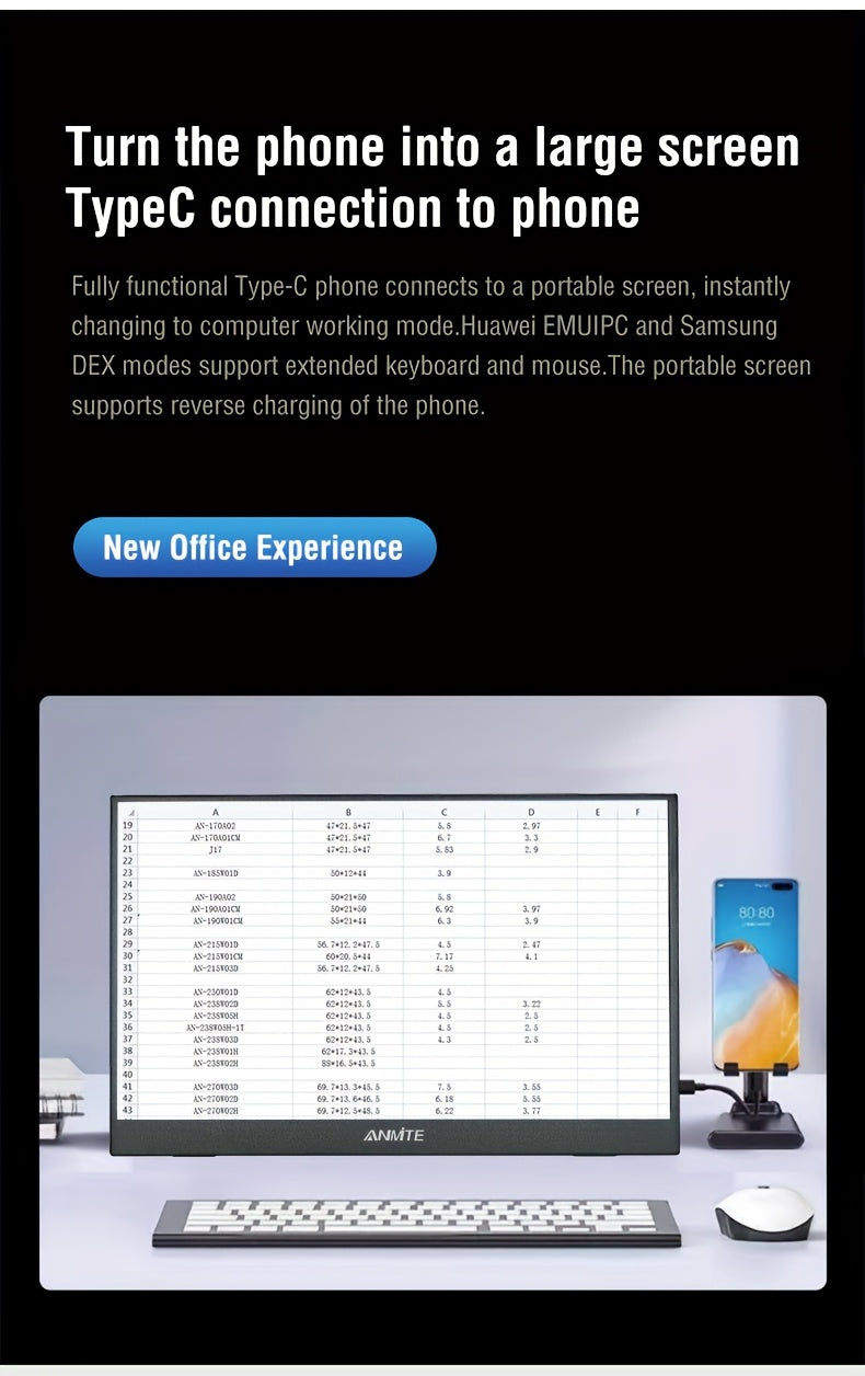 Anmite 15.6-Inch Portable Touch Monitor, 1080P HDR, Built-In Vertical Stand, Low Blue Light, Suitable for Xbox/Ps5/Switch/Mobile/Pc/Laptop Expansion.