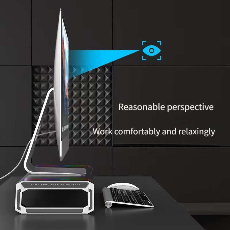 حامل شاشة مزود بأربعة منافذ USB 2.0، وحامل شاشة كمبيوتر بإضاءة RGB مع حامل للهاتف المحمول ودرج تخزين، وحامل شاشة تخزين مكتبي لأجهزة الكمبيوتر الشخصية والمحمولة وأجهزة iMac