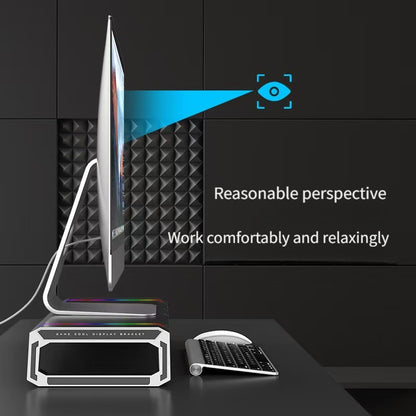 حامل شاشة مزود بأربعة منافذ USB 2.0، وحامل شاشة كمبيوتر بإضاءة RGB مع حامل للهاتف المحمول ودرج تخزين، وحامل شاشة تخزين مكتبي لأجهزة الكمبيوتر الشخصية والمحمولة وأجهزة iMac