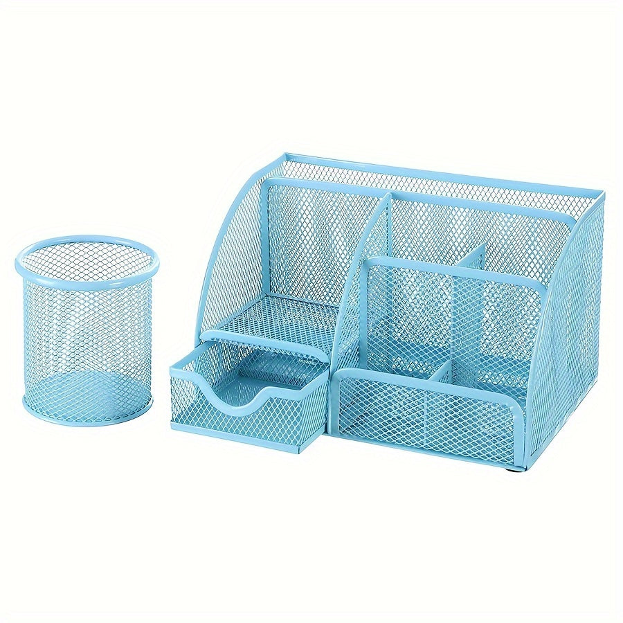 2-Piece Mesh Desk Organizer Set with Sticky Note Holder – Expandable Rustproof Iron Caddy for Home, Office & School Supplies (Black, Green, Pink, Purple)