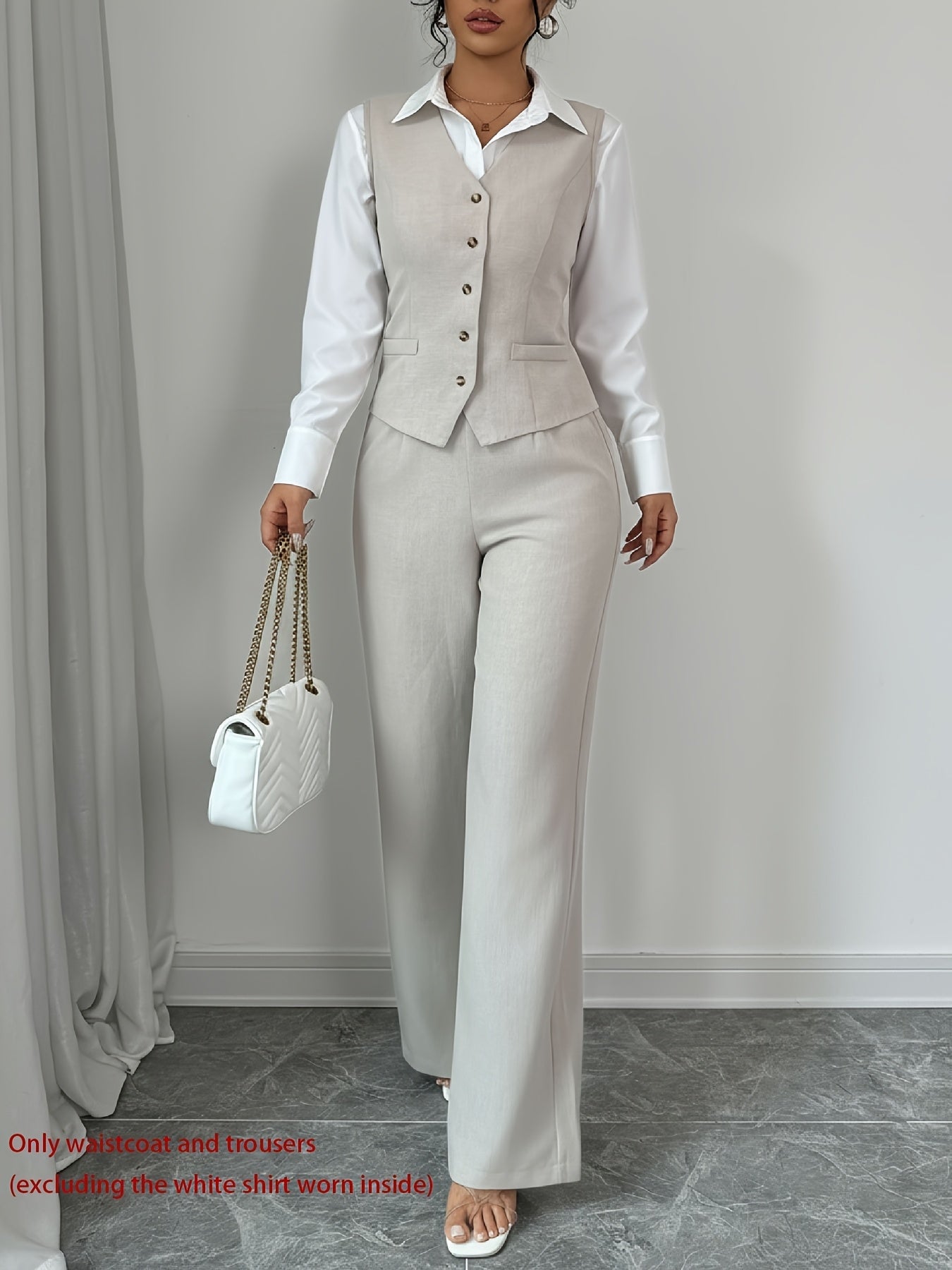 Women’s Sleeveless Cinched-Waist Vest & High-Waisted Wide-Leg Pants Set – Elegant Solid-Color Summer Two-Piece Outfit