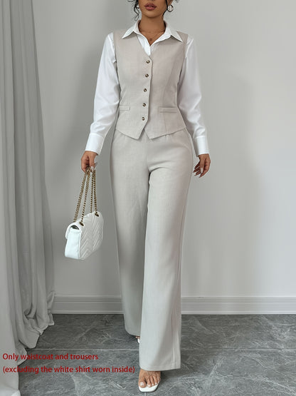Women’s Sleeveless Cinched-Waist Vest & High-Waisted Wide-Leg Pants Set – Elegant Solid-Color Summer Two-Piece Outfit