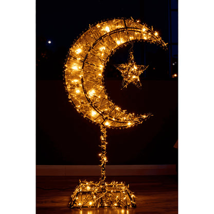 1pc Ramadan Decoration Featuring a Large Moon and Stars, Equipped with 20 LED Lights, Battery-powered, with a Metal Cutout Design. Easy-to-install Ramadan Ornament, Suitable for Festive and Celebratory Home Decor. Requires 2