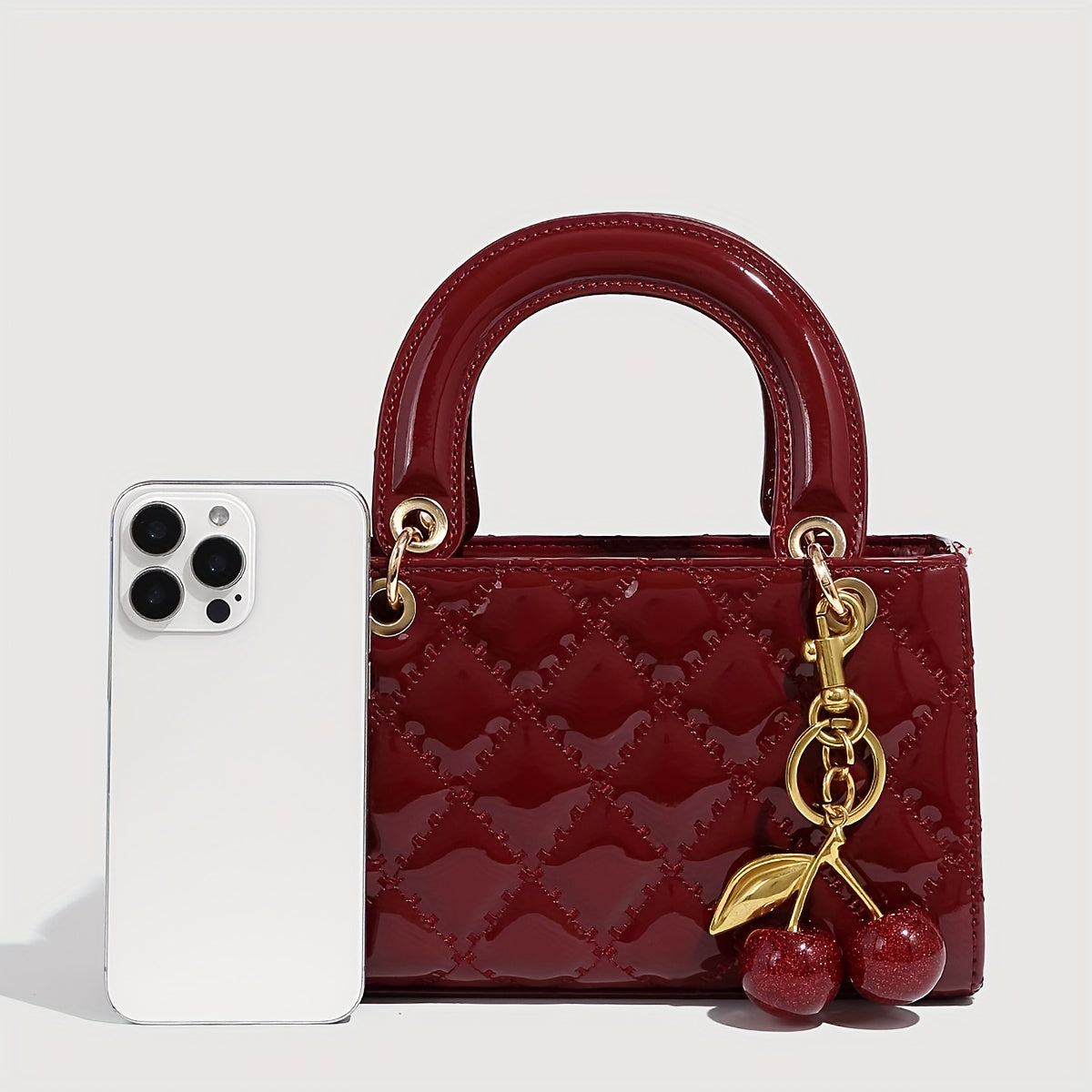 Women’s Wine Red PU Leather Handbag – Fashionable Horizontal Tote with Versatile Pattern, Single Shoulder & Crossbody Design