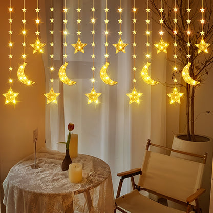 1pc Moon & Star LED String Lights, 8 Lighted Modes, 300cm/9.84ft USB Powered Fairy Light, Suitable for Ramadan, Eid Al-Fitr, Eid Al-Adha, Home, Bedroom, Living Room, Wall, Wedding, Birthday, Party, Family Gathering, Festival