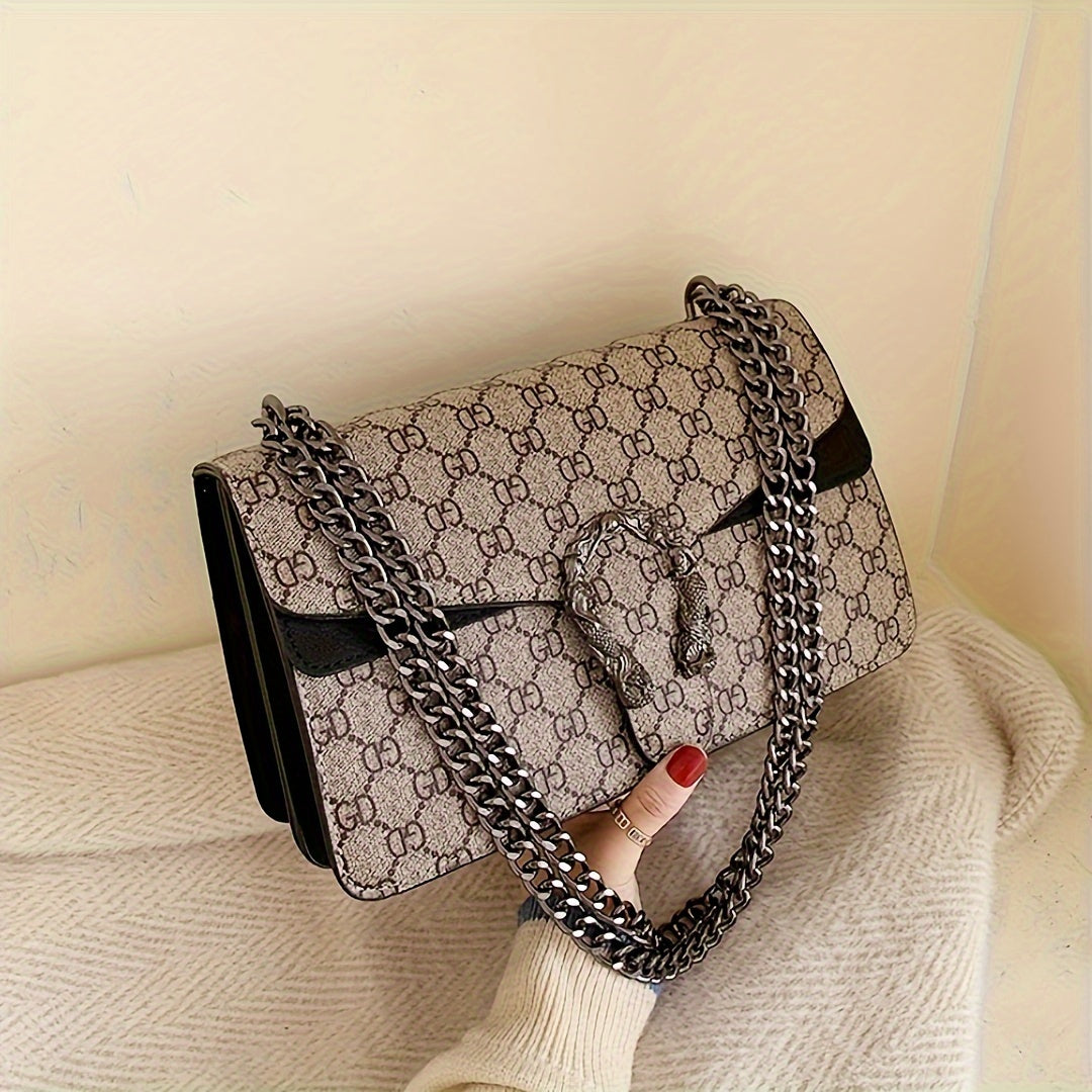 Women’s Designer-Inspired Messenger Bag – Solid Color Shoulder Handbag with Chain Strap, Buckle Closure & Edge-Paint Detailing