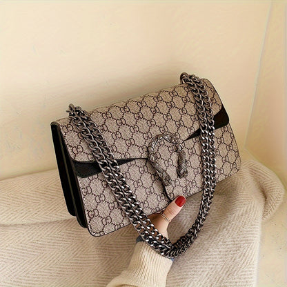 Women’s Designer-Inspired Messenger Bag – Solid Color Shoulder Handbag with Chain Strap, Buckle Closure & Edge-Paint Detailing