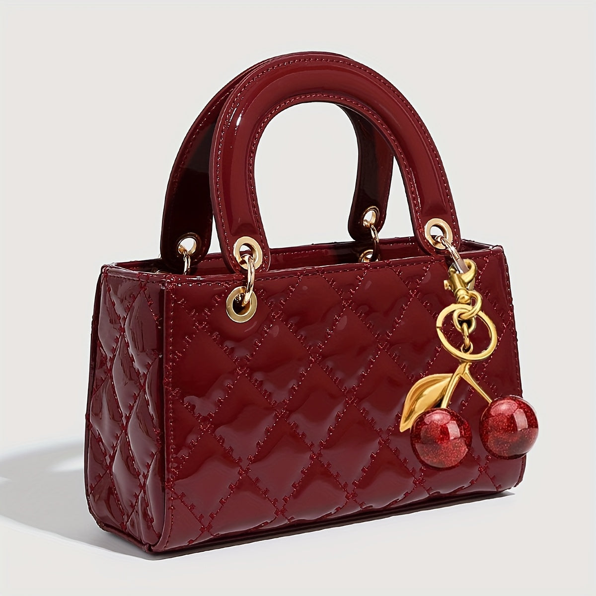 Women’s Wine Red PU Leather Handbag – Fashionable Horizontal Tote with Versatile Pattern, Single Shoulder & Crossbody Design