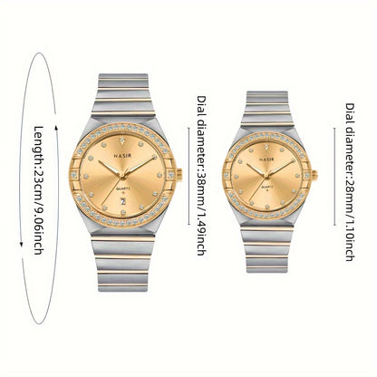 Women’s Luxury Stainless Steel Quartz Watch – Golden-Tone Dial with Crystal Accents, Elegant Round Case for Daily Wear or Special Occasions