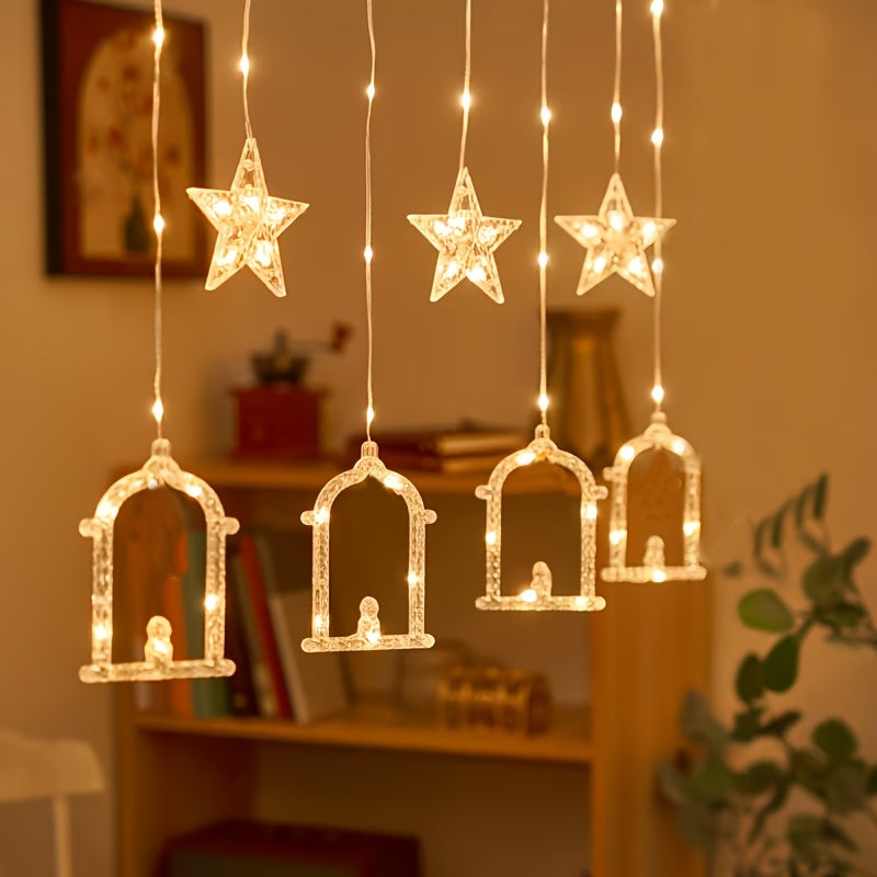 1pc Ramadan Lamp Decoration, Ramadan Curtain Light, Muslim Ramadan LED String Light, Crescent Moon Curtain Light, Moon Castle Curtain Light, Home Holiday Decoration, Warm and Romantic Atmosphere Light, Perfect for Ramadan, Ei