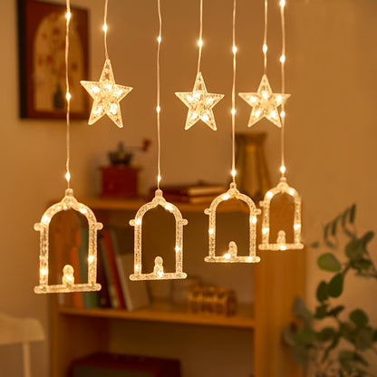 1pc Ramadan Lamp Decoration, Ramadan Curtain Light, Muslim Ramadan LED String Light, Crescent Moon Curtain Light, Moon Castle Curtain Light, Home Holiday Decoration, Warm and Romantic Atmosphere Light, Perfect for Ramadan, Ei
