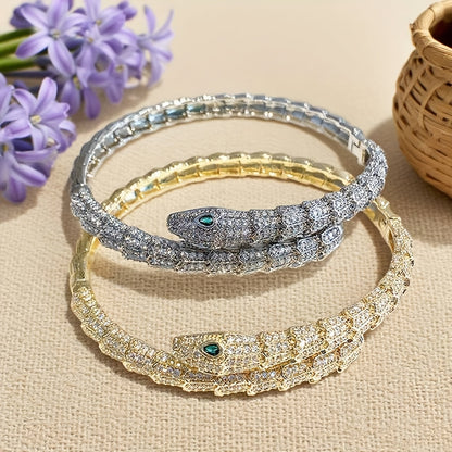 1pc Fashion Luxurious Synthetic Synthetic Zircon Snake-shaped Opening Bracelet for Men Women Iced out Bling Jewelry Animal Snake Bangle Intricate Detailing Design Suitable for Daily Matching