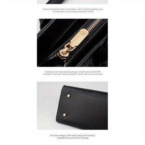 Women’s Crocodile-Pattern Tote Handbag – Large Capacity Daily Use Bag with Zipper Closure & Adjustable Shoulder Strap, Fashionable Office & Travel Accessory