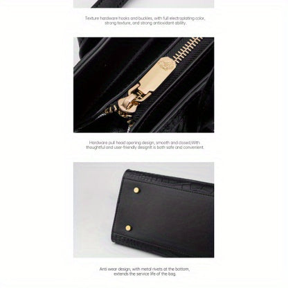 Women’s Crocodile-Pattern Tote Handbag – Large Capacity Daily Use Bag with Zipper Closure & Adjustable Shoulder Strap, Fashionable Office & Travel Accessory