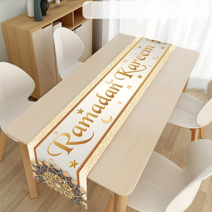 1pc, Ramadan Kareem Table Flag, Polyester Table Flag, 35x180CM, Suitable For Eid Table Decoration, Table Decor, Party Decor, Party Supplies, Holiday Decor, Holiday Supplies