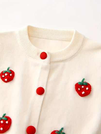 Girls’ 2-Piece Furry Fruit Sweater & Pleated Skirt Set – Cozy Purple Knitwear Outfit for Daily Wear or Parties in Autumn/Winter