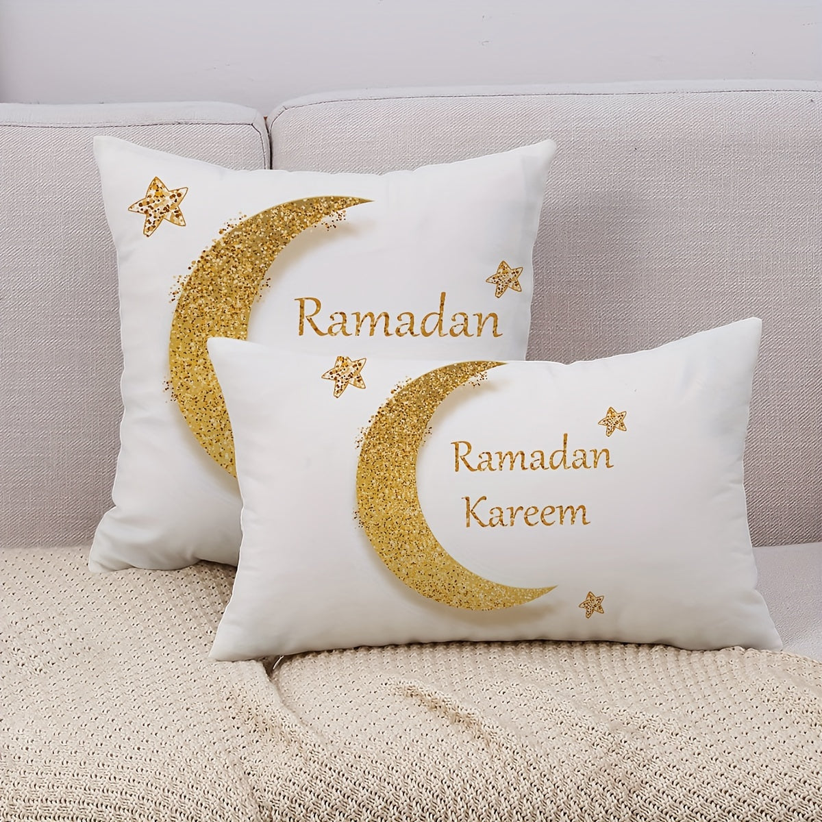 1PC Ramadan Throw Pillow Cover, Moon Decorative Cushion Cover, Home Decor for Couch Sofa Living Room Bedroom, Without Pillow Insert