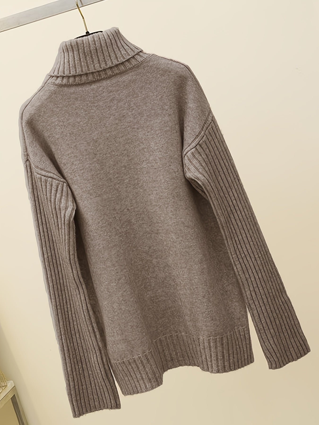 Autumn & Winter Sweater Set – Elegant High-Neck Top with Wide-Leg Pants, Solid Color Casual Chic Outfit