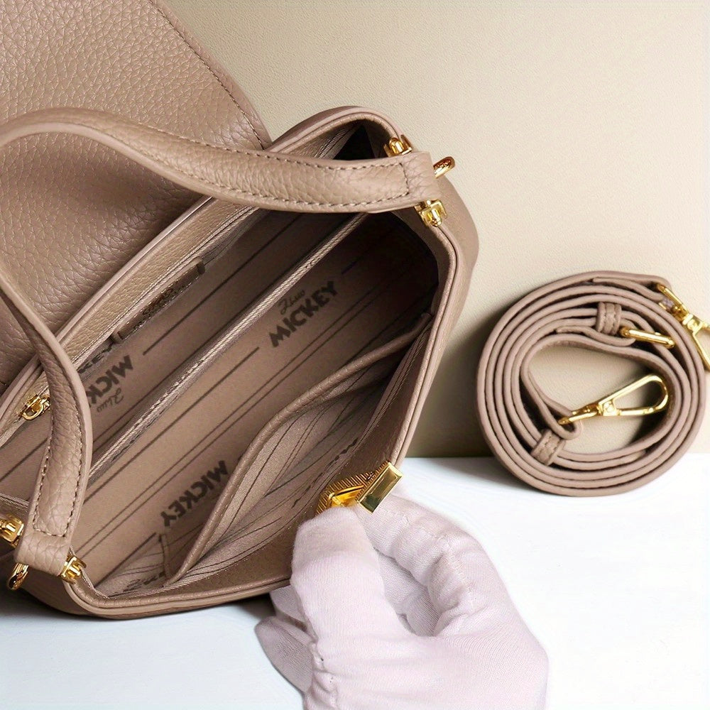 Women’s Elegant V-Logo Handbag – Textured Grained Leather Purse with Golden-Tone Hardware & Detachable Strap, Perfect for Everyday or Formal Wear