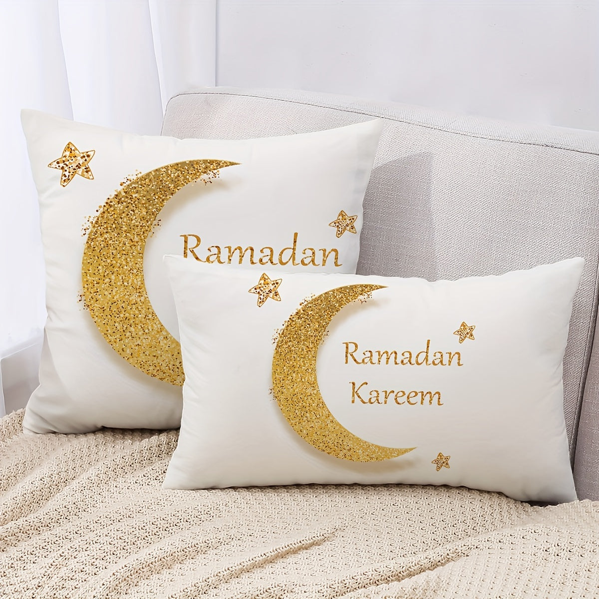 1PC Ramadan Throw Pillow Cover, Moon Decorative Cushion Cover, Home Decor for Couch Sofa Living Room Bedroom, Without Pillow Insert