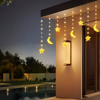 1pc Moon & Star LED String Lights, 8 Lighted Modes, 300cm/9.84ft USB Powered Fairy Light, Suitable for Ramadan, Eid Al-Fitr, Eid Al-Adha, Home, Bedroom, Living Room, Wall, Wedding, Birthday, Party, Family Gathering, Festival