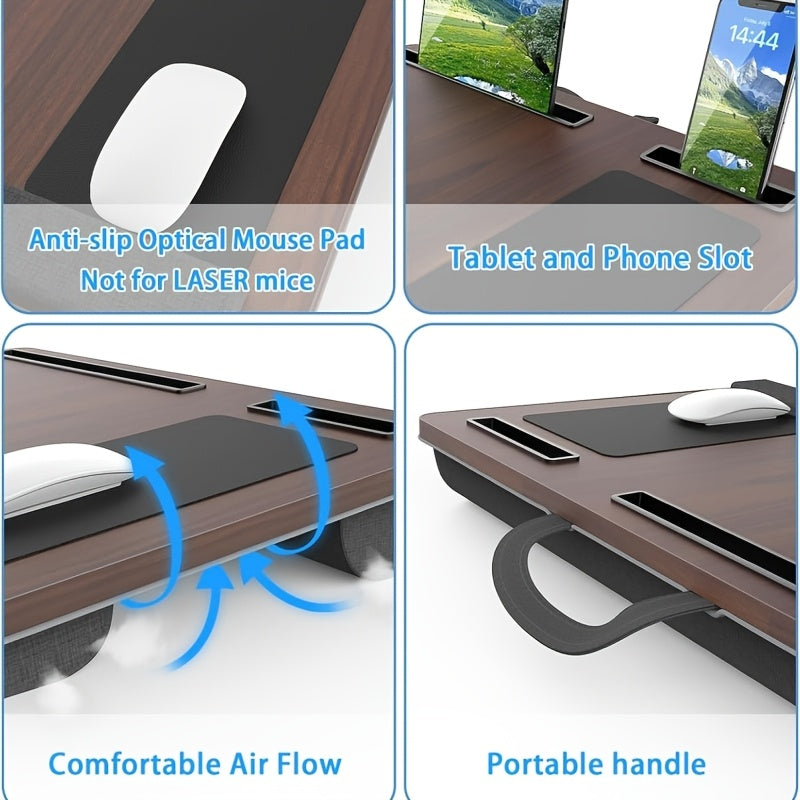 Portable Foldable Laptop Desk – Multifunctional Bed Table with Wrist Rest, Mouse Pad & Device Slots