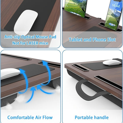 Portable Foldable Laptop Desk – Multifunctional Bed Table with Wrist Rest, Mouse Pad & Device Slots