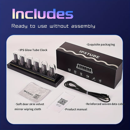 RGB LED Nixie Tube Clock – DIY IPS Display with 16M Colors, App Control, Temp & Weather Display, Modern Home Decor Gift