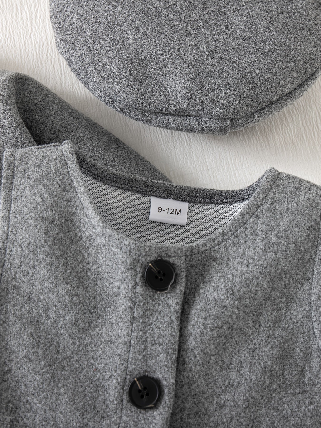 3-Piece Winter Baby Dress Set – Jacket, Vest Dress & Matching Hat with Bow and Button Details, Soft Cozy Outfit for 1st Birthdays & Christenings (Grey)
