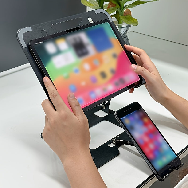 2-in-1 Adjustable Laptop & Phone Stand – Foldable Carbon Steel Design with Heat Dissipation & Multi-Angle Support