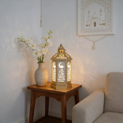 1pc Ramadan Theme Decorative Lantern | Iron Tabletop LED Handheld Light, Ramadan Fanous, Festival Lantern, Hanging Lamp, Batteries Not Included