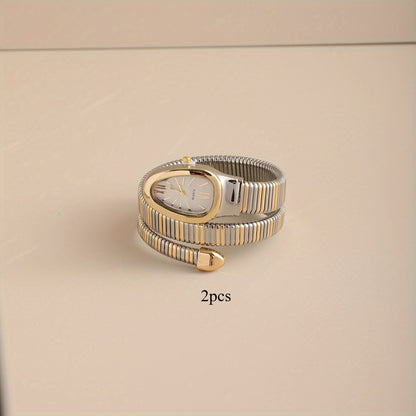 Bohemian Snake Quartz Watch – Stylish Flexible Coil Strap, Oval Case, Trendy Decorative Design, Perfect Gift for Women