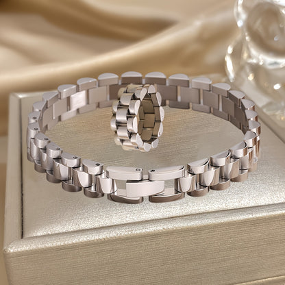 Unisex 2-Piece Interlocking Chain Bracelet & Ring Set – Luxury Multi-Color Design with Durable Gunmetal Finish, Perfect Daily Wear Gift for Him