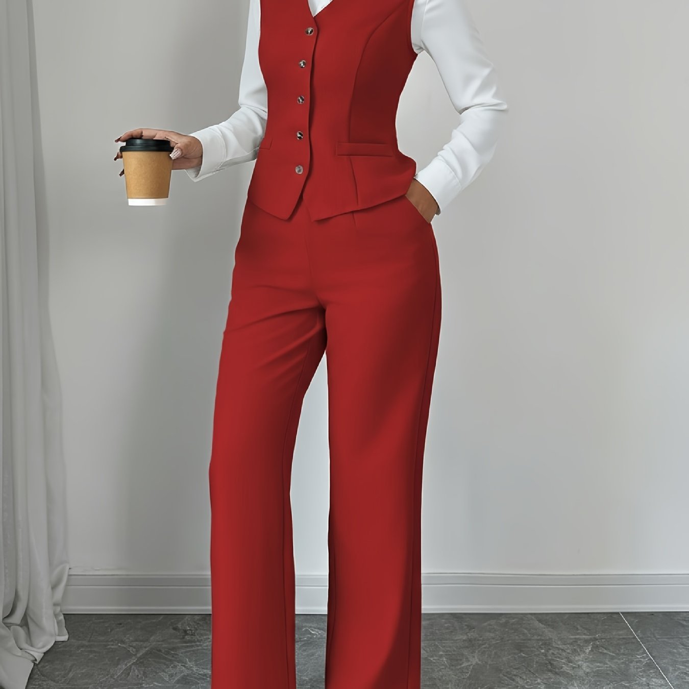 Women’s Sleeveless Cinched-Waist Vest & High-Waisted Wide-Leg Pants Set – Elegant Solid-Color Summer Two-Piece Outfit