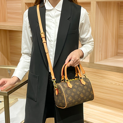 2026 Women’s Retro Mini Crossbody Bag – Coffee Brown Purse with Detachable Strap, Golden-Tone Hardware & String Pattern, Zipper Closure