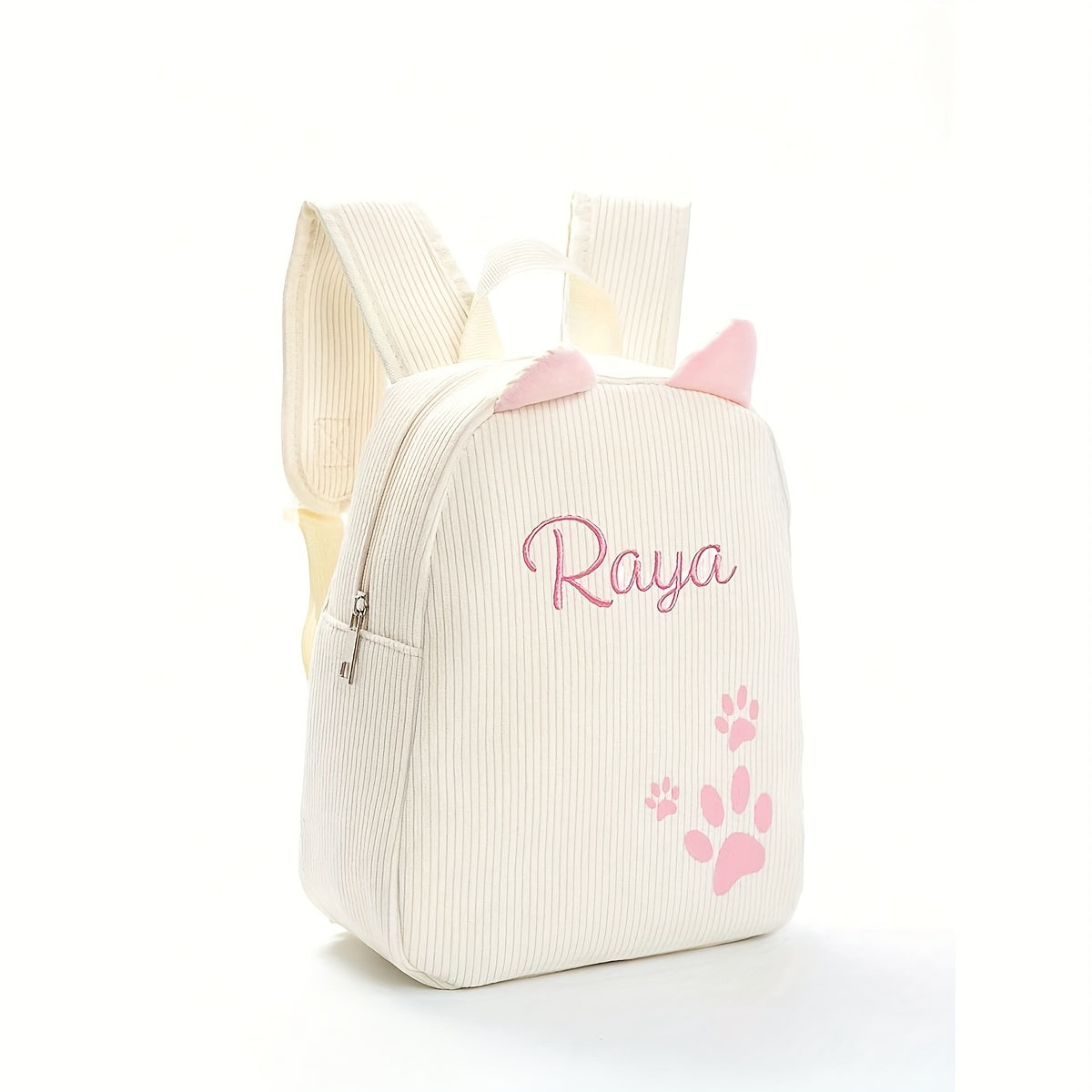 1pc ized /s Backpack with Custom Name/Text/Logo - Cute & Paw Print Design, Lightweight School for &, Adjustable Straps, Zipper Closure, Beige/Pink/Black/Khaki - Ideal Gift (Embroidery Service Included