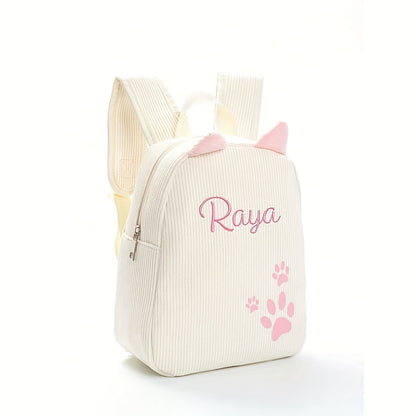 1pc ized /s Backpack with Custom Name/Text/Logo - Cute & Paw Print Design, Lightweight School for &, Adjustable Straps, Zipper Closure, Beige/Pink/Black/Khaki - Ideal Gift (Embroidery Service Included