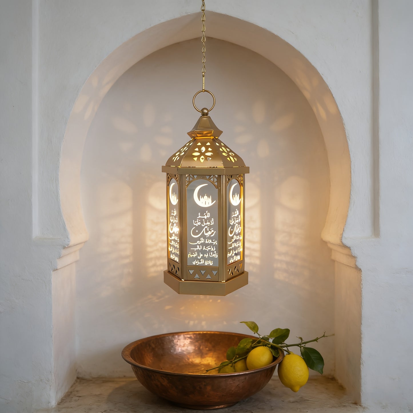 1pc Ramadan Theme Decorative Lantern | Iron Tabletop LED Handheld Light, Ramadan Fanous, Festival Lantern, Hanging Lamp, Batteries Not Included