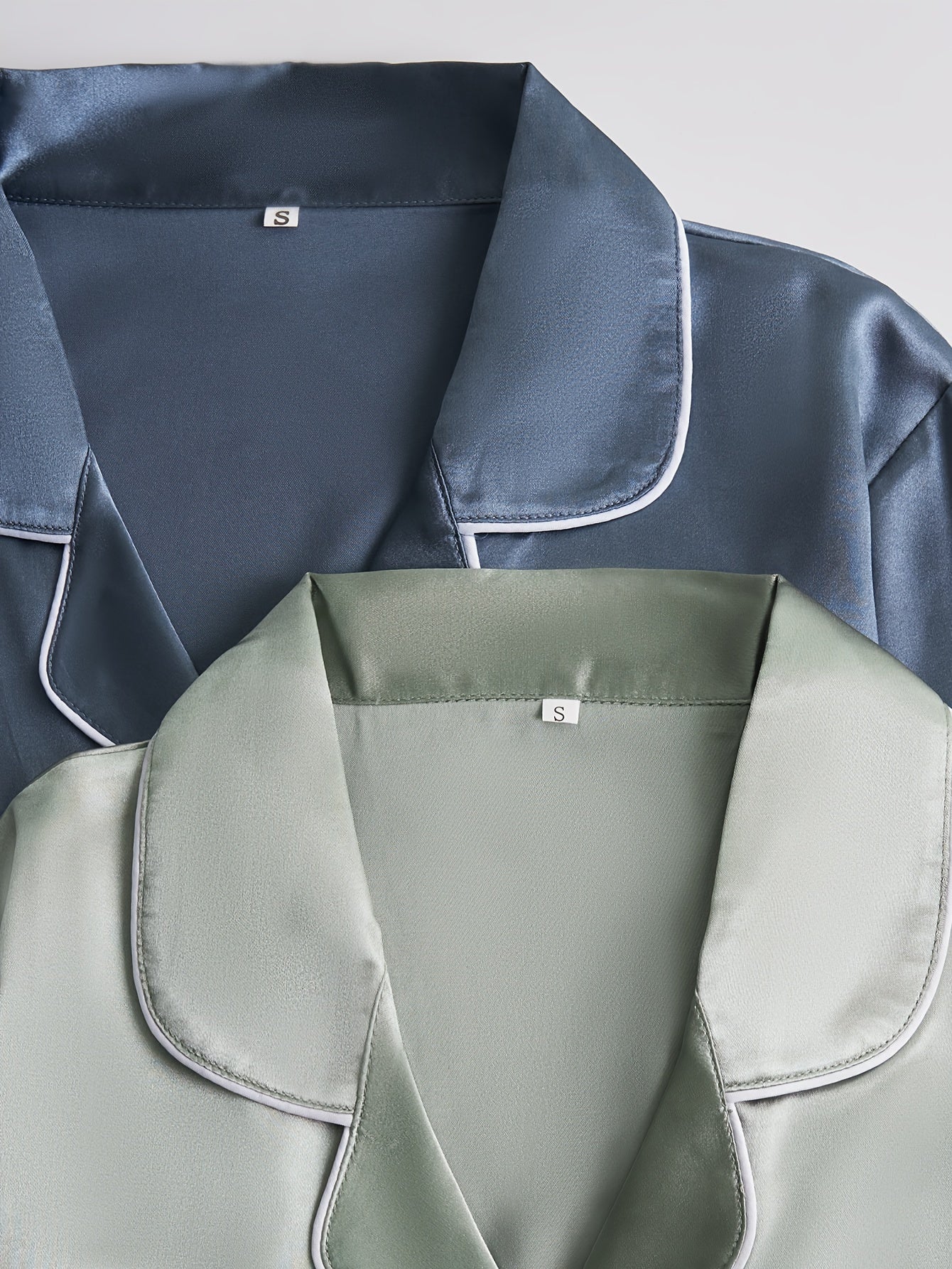 Women’s 2-Set Satin Pajama Collection – Long-Sleeve & Long-Pants Solid Color Sleepwear with Turned Collar and Elegant Button Detailing for Autumn/Winter